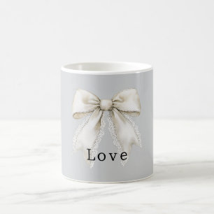 Caneca De Café Lindo Laço Branco de Renda Sintética Cinza 