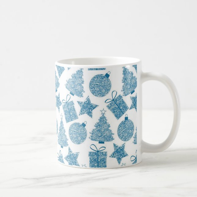 Caneca De Café Lindo Natal Azul e Branco (Direita)