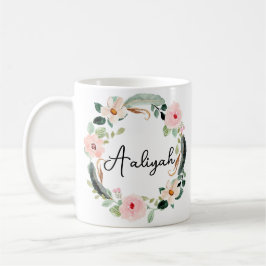 Caneca De Café Lindo nome Floral Wreath Monograma