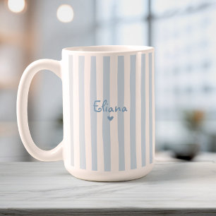 Caneca De Café Lindo Nome Personalizado Listras Azul Claro Menina
