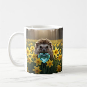 Caneca De Café Lindo ouriço de março com coração de água-marinha