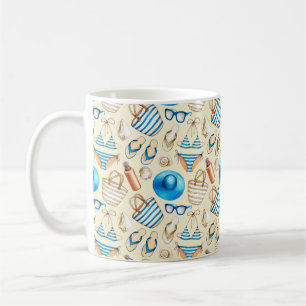 Caneca De Café Lindo padrão de verão com óculos, biquíni, umb