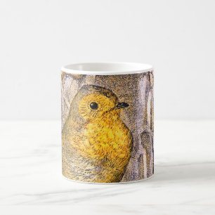 Caneca De Café Lindo pássaro Robin vintage em um galho nevado