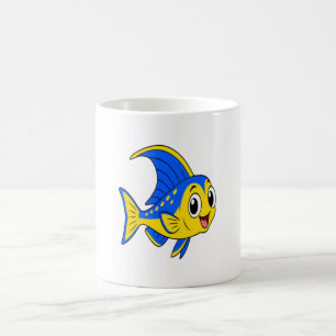 Caneca De Café Lindo Peixe Kawaii Azul e Amarelo Bladefin Basslet