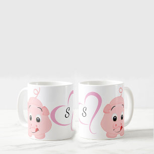 Caneca De Café Lindo Porquinho Rosa Monogramado