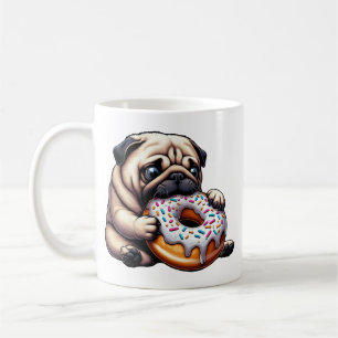 Caneca De Café Lindo pug donut desenho animado engraçado comendo