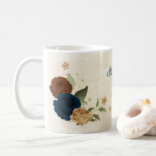 Caneca De Café Lindo tom terroso floral navy