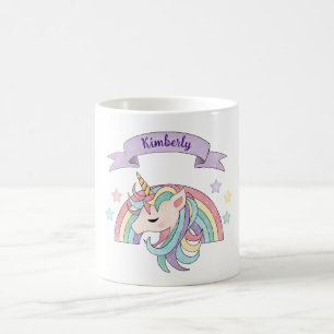 Caneca De Café Lindo Unicórnio Pastel & Arco-íris Brilhante Nome