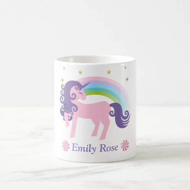 Caneca De Café Lindo Unicórnio Rosa e Roxo & Arco-íris (Centro)