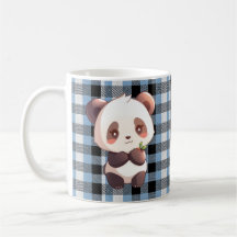 Lindo Urso Panda Kawaii Xadrez Azul Búfalo