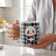 Lindo Urso Panda Kawaii Xadrez Azul de Búfalo