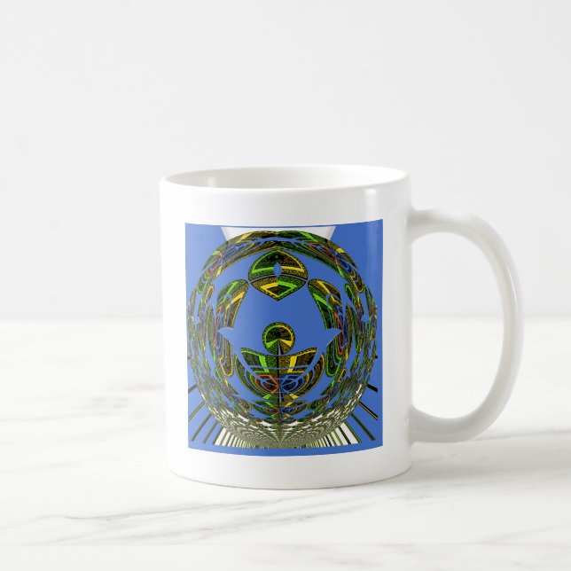 Caneca De Café Lindo Vetor Étnico Tradicional Africano Azul (Direita)