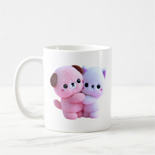 Caneca De Café Lindos Cachorrinho e Gatinhos de Pelúcia Amigos