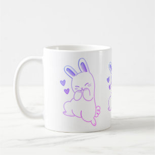 Caneca De Café Lindos Coelhinhos Kawaii Pastel Roxo Rindo Coraçõe