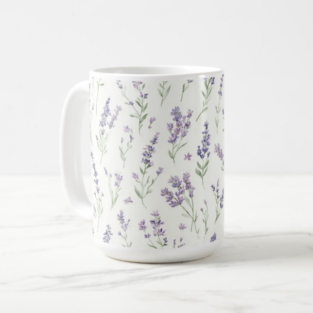 Caneca De Café Lindos Flores Brancas Lavanda Chuva de Noiva (Frente Esquerda)