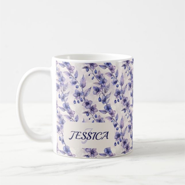 Caneca De Café Lindos Flores Românticas de Primavera Violeta Femi (Esquerda)