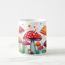 Caneca De Café Lindos fungos do estilo aquarela da floresta de co
