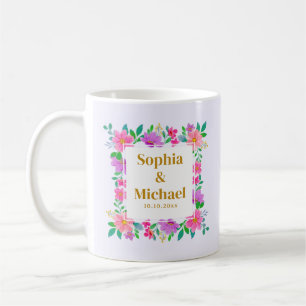 Caneca De Café Lindos Lembranças de Casamento com Aquarela Floral