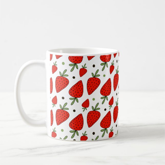 Caneca De Café Lindos morangos vermelhos, padrão sem descontinuid (Esquerda)