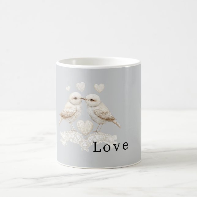 Caneca De Café Lindos Pássaros do Amor Brancos com Renda Falsa Ci (Centro)
