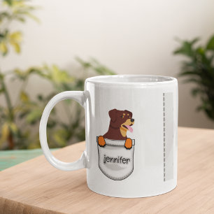 Caneca De Café Lindos Rottweilers de Bolso Adicione Seu Nome