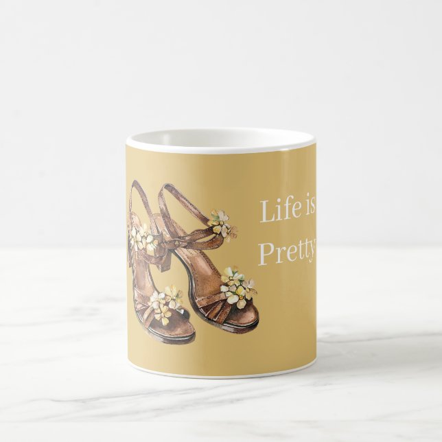 Caneca De Café Lindos Sapatos Marrom com Flores Brancas (Centro)