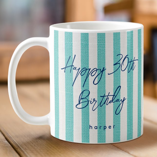 Caneca De Café Linen Look Strike Feliz Aniversário 30 Mint (Criador carregado)