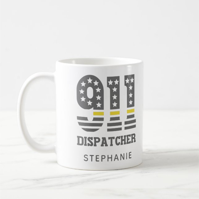 Caneca De Café Linha Amarelo Fino do Sinalizador 911 do Dispatche (Esquerda)