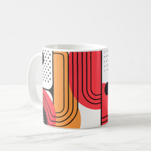 Caneca De Café Linha Curva com Formas Geométricas Vermelhas e Lar