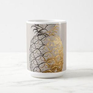 Caneca De Café Linha de Arte de Abacaxi Dourado