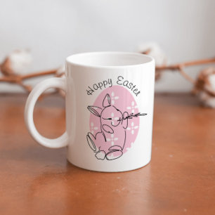Caneca De Café Linha de Arte de Coelho Fofo Ovo Rosa Primavera