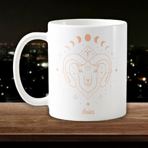 Caneca De Café Linha de Arte do Zodíaco de Áries Branco Pêssego