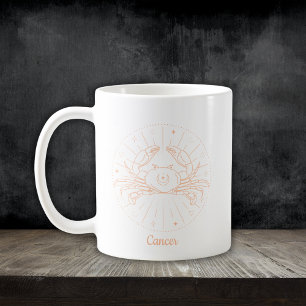 Caneca De Café Linha de Arte do Zodíaco de Câncer Branco Pêssego
