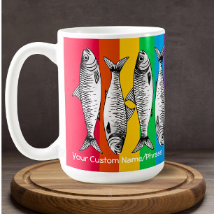 Caneca De Café Linha de Sardinha de Arte Pop Arco-íris com Nome P