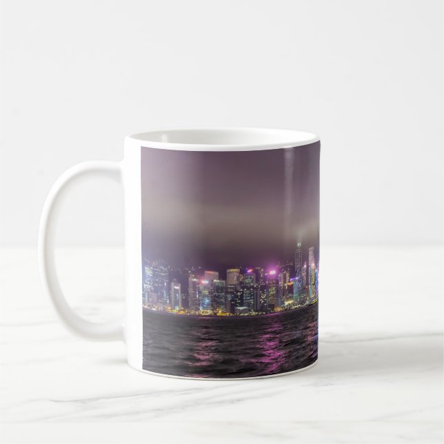 Caneca De Café Linha do horizonte de Hong Kong à noite (Esquerda)