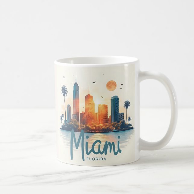 Caneca De Café Linha do horizonte de Miami City Florida (Direita)