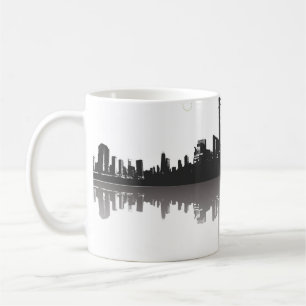 Caneca De Café Linha do Skyline de Abstrato Preta e Branca