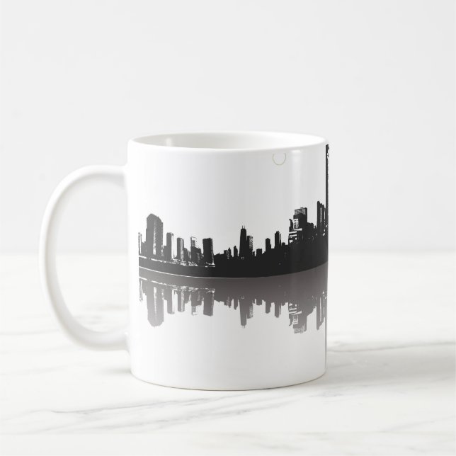 Caneca De Café Linha do Skyline de Abstrato Preta e Branca (Esquerda)
