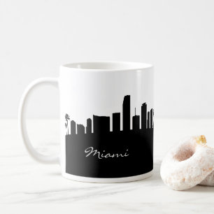 Caneca De Café Linha do Skyline de Miami Preta e Branca