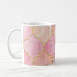 Caneca De Café Linha Dourada marroquina: Aquarela rosa
