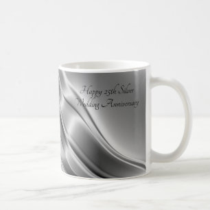 Caneca De Café Linhas 25o aniversário da prata de casamento de