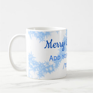 Caneca De Café Linhas brilhantes de natal alegre azul adiciona no