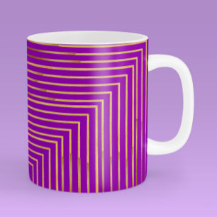 Caneca De Café Linhas de Abstrato de estética Dourada em roxo