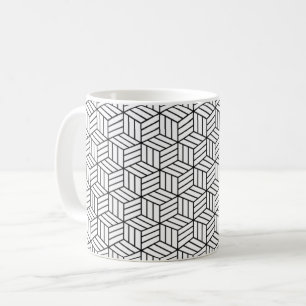 Caneca De Café Linhas de Caixa Geométrica Modernas Preto e Branco