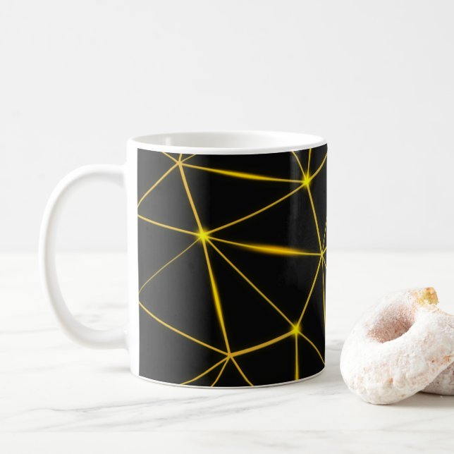 Caneca De Café Linhas de ouro de triângulos negros geométricos (Com Donut)