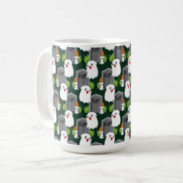 CANECA DE CAFÉ LINHAS DE PEDAÇOS GRAVES E FANTASMAS BRANCAS