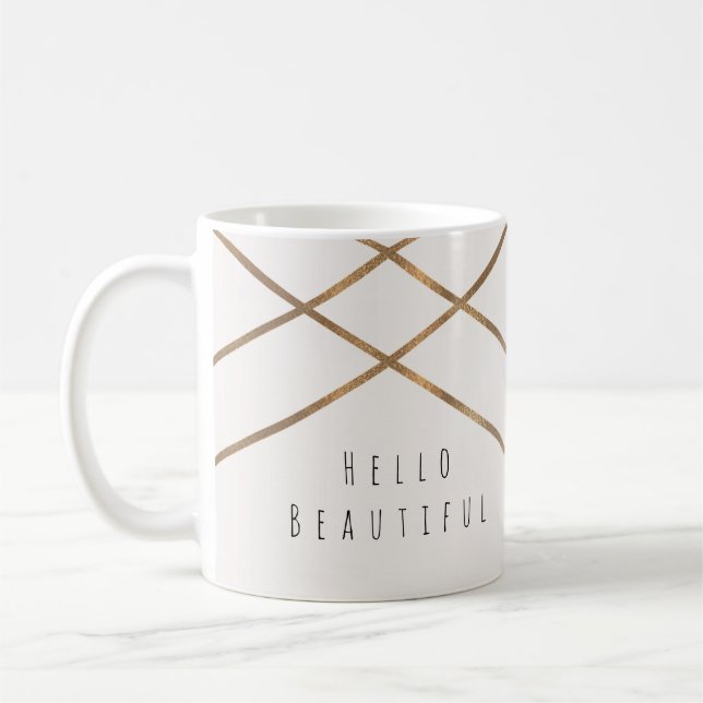 Caneca De Café Linhas Douradas Glam Geométrico Moderno Lindo Pers (Esquerda)