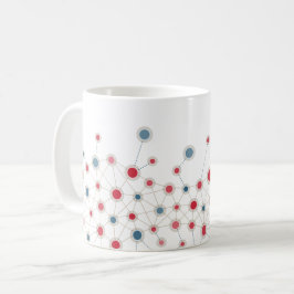 Caneca De Café Linhas e pontos geométricos vermelhos e azuis desi