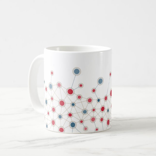 Caneca De Café Linhas e pontos vermelhos e azuis (Frente Esquerda)