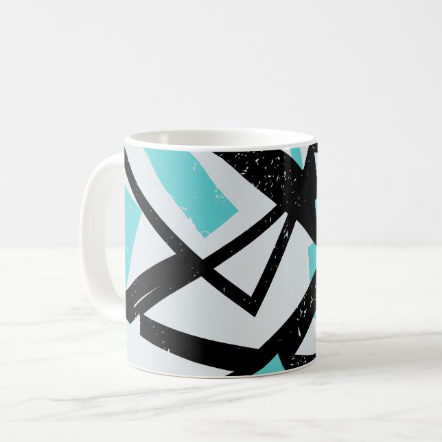 Caneca De Café Linhas Geométricas Abstratas Pretas com Retângulo  (Frente Esquerda)